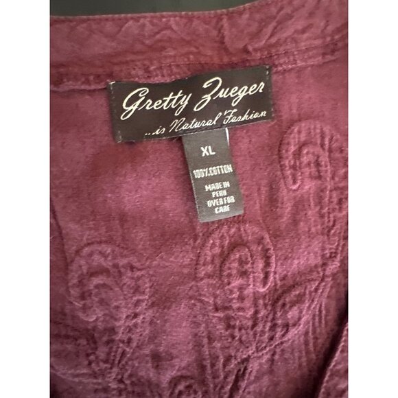 Gretty Zuger Boho-Style Embroidered Cotton Tunic Top Lace Trim  XL Pink Purple - Picture 3 of 5